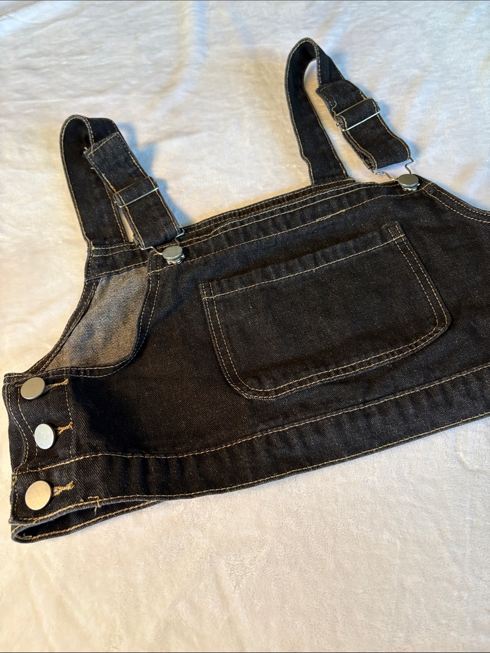 Women’s Black Denim Overall Crop Top Size Medium